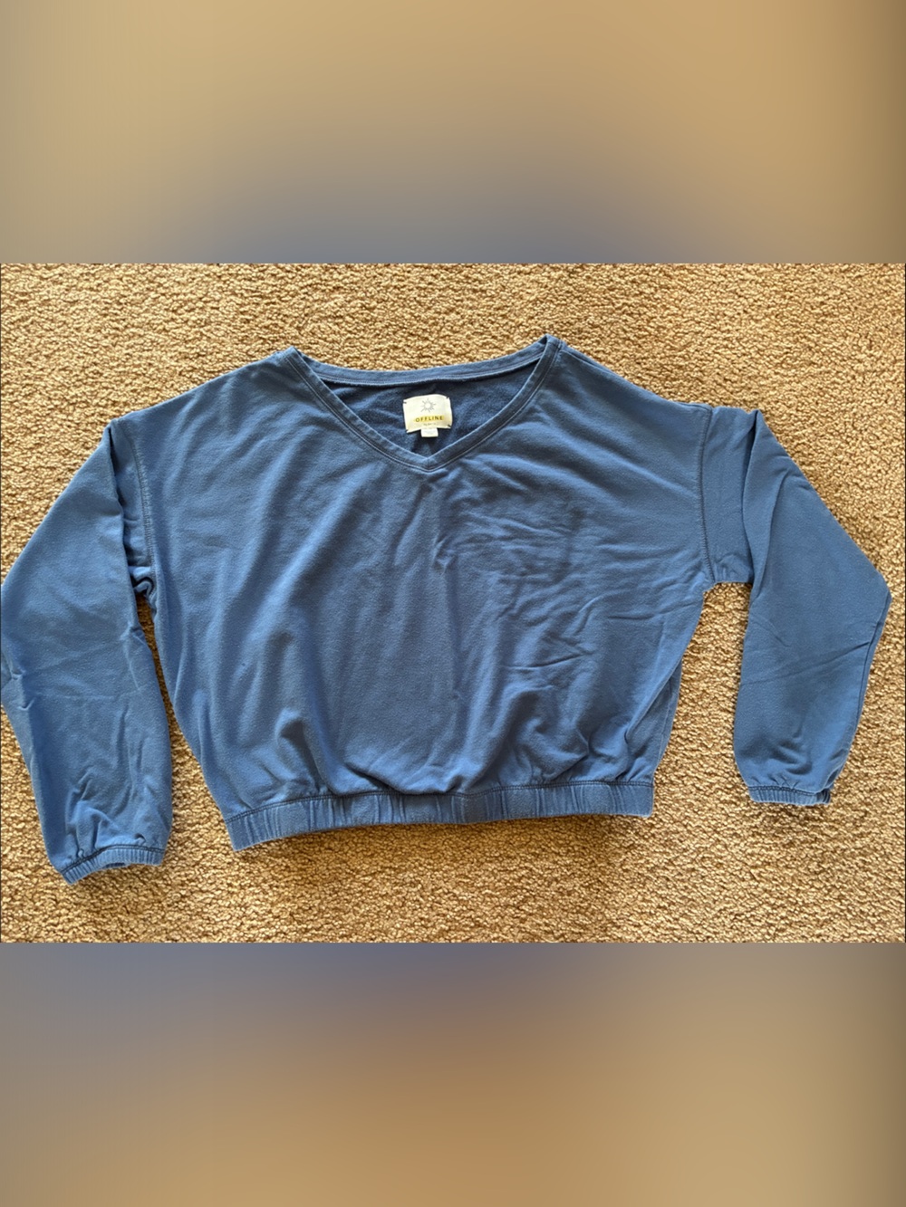 aerie Relaxed V-Neck Cropped Sweatshirt in Slate Blue